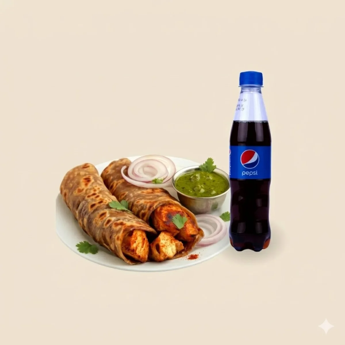 Chicken Tikka Paratha Roll with 345ml Soft Drink